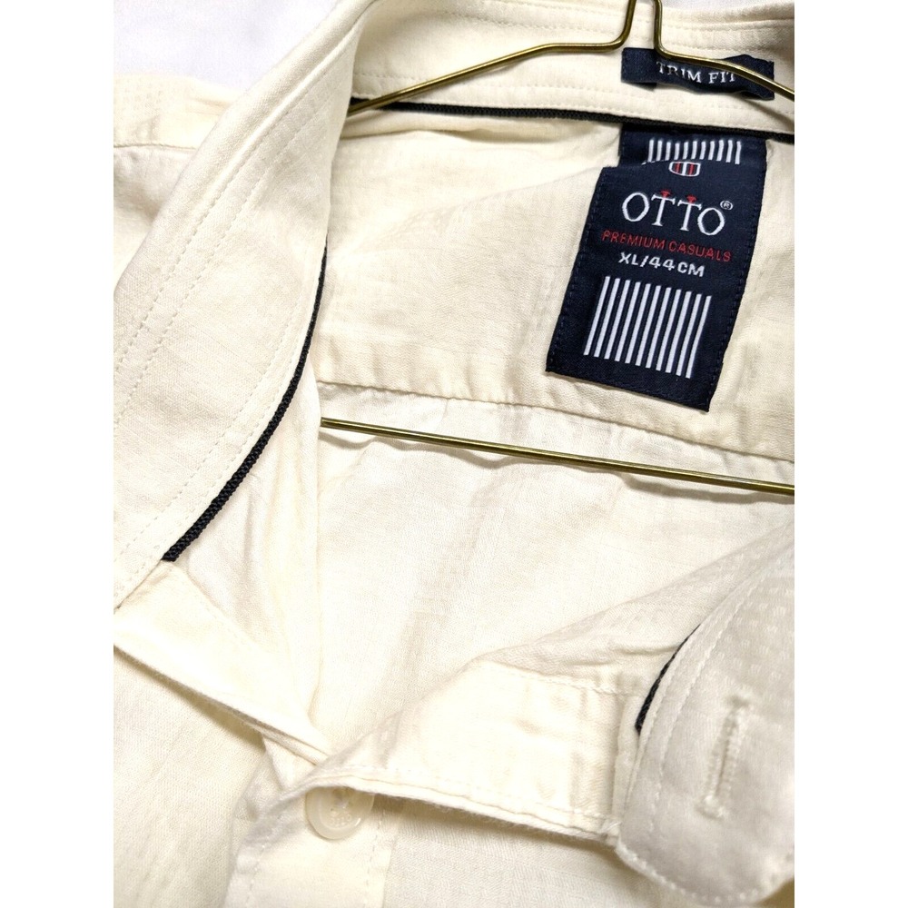 OTTO Men Sz: XL 44cm Trim Fit Short Sleeve Shirt Cream/Ivory Geometric Button Up - Picture 5 of 14